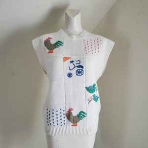 80s 90s Vintage Country Suburbans Farmhouse Motif Knit Sweater Vest